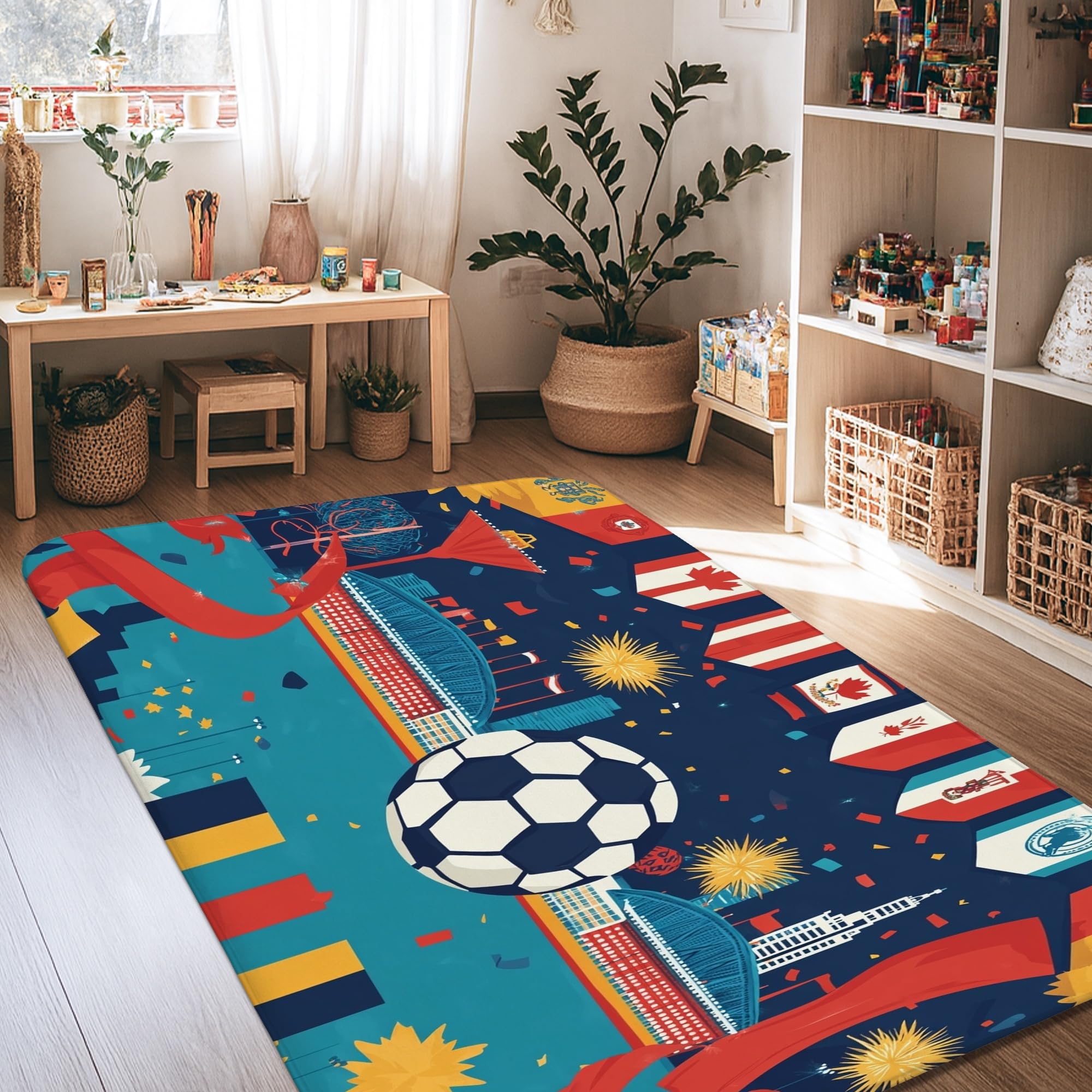 Tapis de football bleu rectangulaire pour salon et chambre ado
