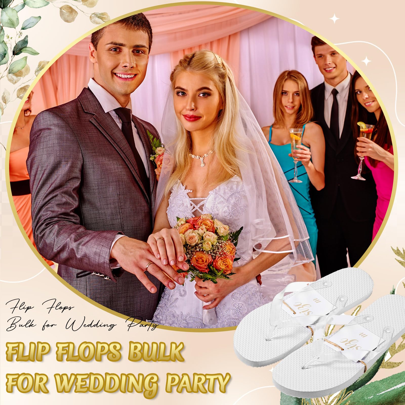Hestya 24 Pares Chanclas para Invitados Sandalias de Boda Pantuflas Blancas para Recepción Playa Piscina Fiesta, 4 Tamaños