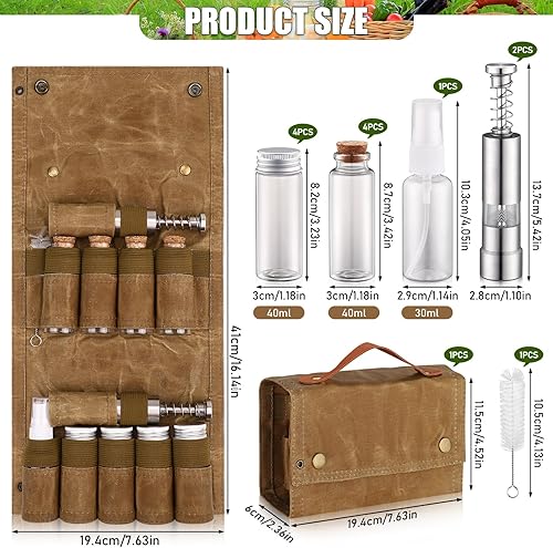 Miniatura 2 de TOBWOLF Kit de especias para acampar con 9 tarros, 2 molinillos de salpimienta, bolsa de especias portátil, organizador de bolsa de almacenamiento
