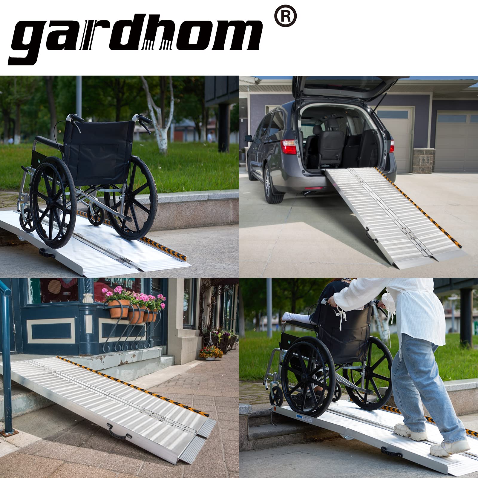 Rampas para Silla de Ruedas, gardhom Rampas de Carga Portátiles Plegables Antideslizantes Rampa Silla de Ruedas para Umbrales 183CM Carga de 362kg