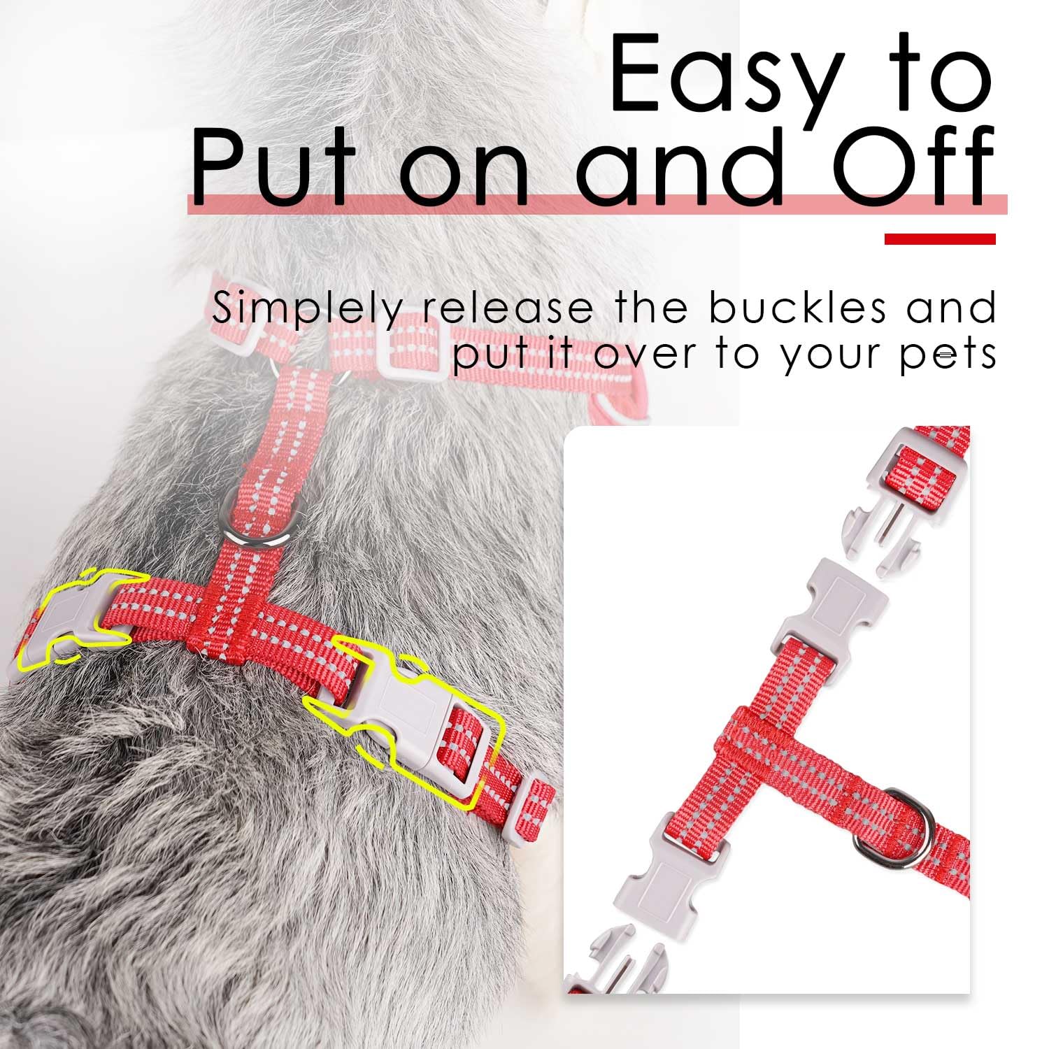 ThinkPet Reflective Breathable Soft Air Mesh No Pull Puppy Choke Free Over Head Vest Ventilation Harness for Puppy Small Medium Dogs (Red,L) — view 4