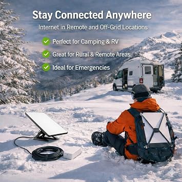 Portable Satellite Internet Mini Kit - Phased Array Antenna, with Integrated WiFi, Roam Travel Off-Grid Internet System for RV, Camping & Remote Areas