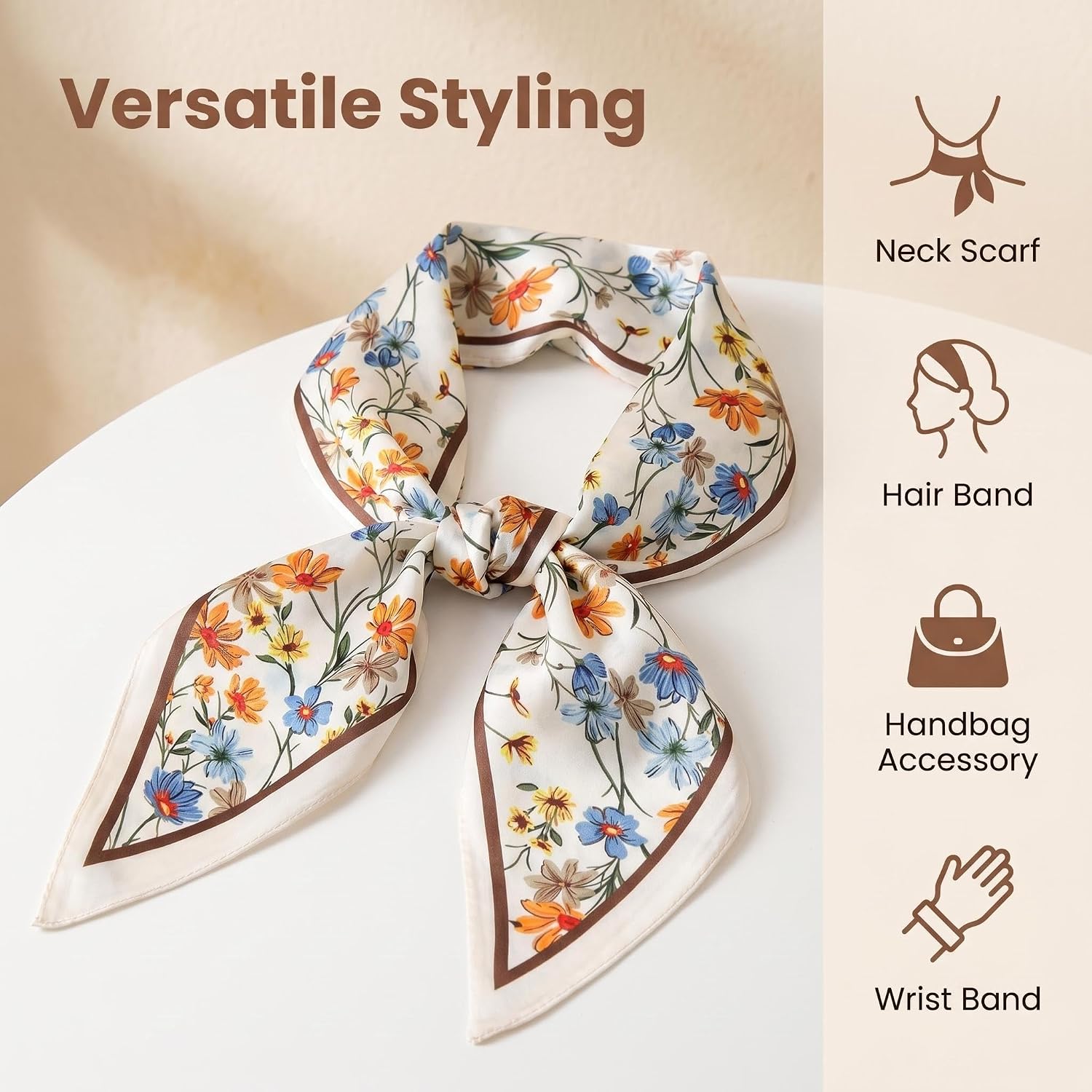 Lightweight Silky Neck Scarf Long Headscarf Satin Hair Scarves Purse Bag Scarf for Women image 3