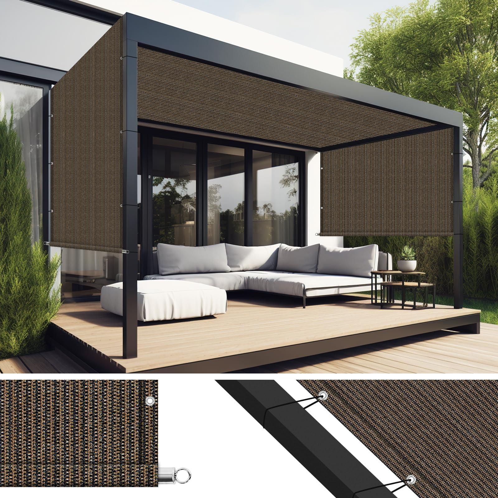 Shade&Beyond 10'x16' Pergola Shade Cover with Weighted Rods & Grommets, 90% UV Block Outdoor Sun Shade Cloth Canopy Replacement Cover for Patio Porch, Mocha