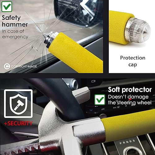 Miniatura 5 de KRASER WA839Y Cerradura para volante, alta seguridad, dispositivo antirrobo más visible y disuasorio para automóvil, bloqueo de barra de gancho