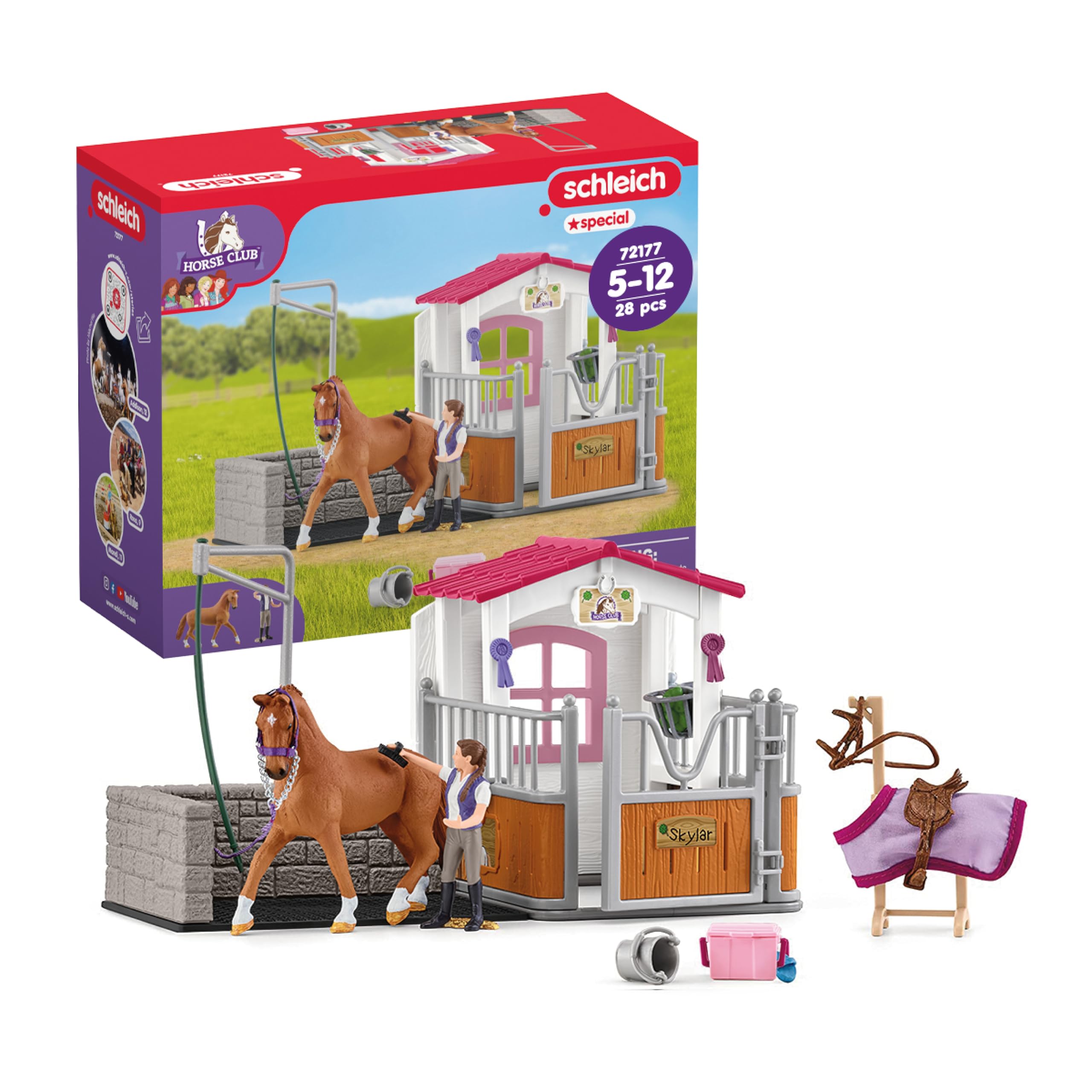 Area lavaggio cavalli con stalla, SCHLEICH 72177 HORSE CLUB, con cavallo e cavaliere, dai 5 anni in su