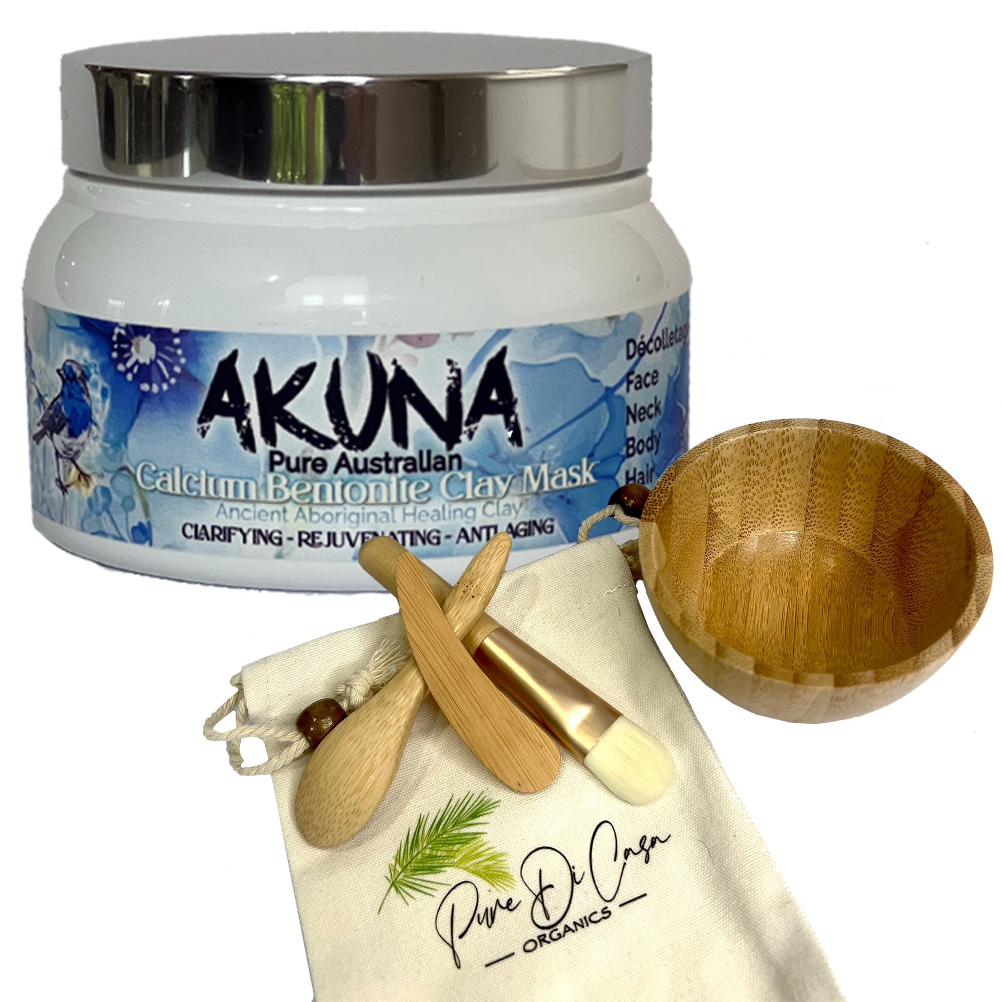 AKUNA Ancient Australian Healing Clay, Calcium Bentonite Clay Mask Powder- Essential Facial Skincare for Detox, Rejuvenating, Anti-Wrinkle, Blackhead