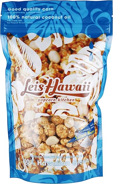 Amazon ホノルルで人気のハワイアンポップコーン専門店 Leis Hawaii Popcorn Kitchen マカダミアナッツ 塩味 Withハワイアンキャラメルクリスプ Leis Hawaii Popcorn Kitchen ポップコーン 通販