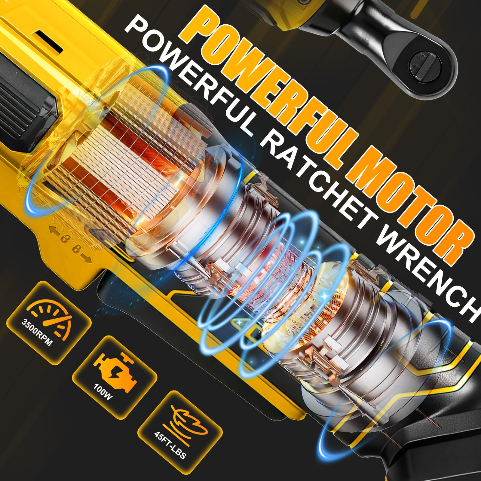 Chiave a cricchetto a batteria da 3/8", compatibile con batteria Dewalt da 20 V (senza batteria), 80 Nm, cricchetto elettrico brushless con adattatore da 1/4", asta di prolunga e 7 bussole