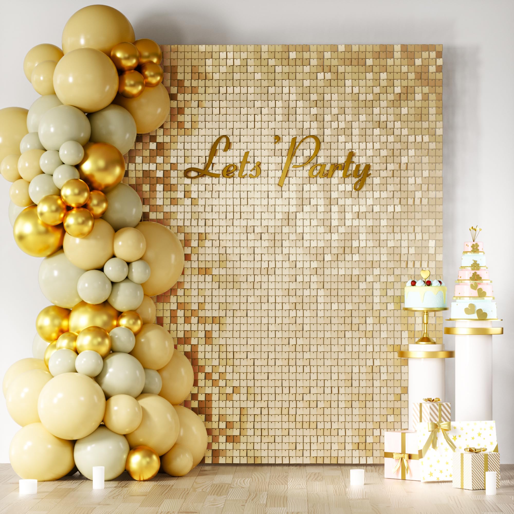 COKAOBE LiteGrid Series Shimmer Wall Backdrop - 24Pcs Champagne Gold