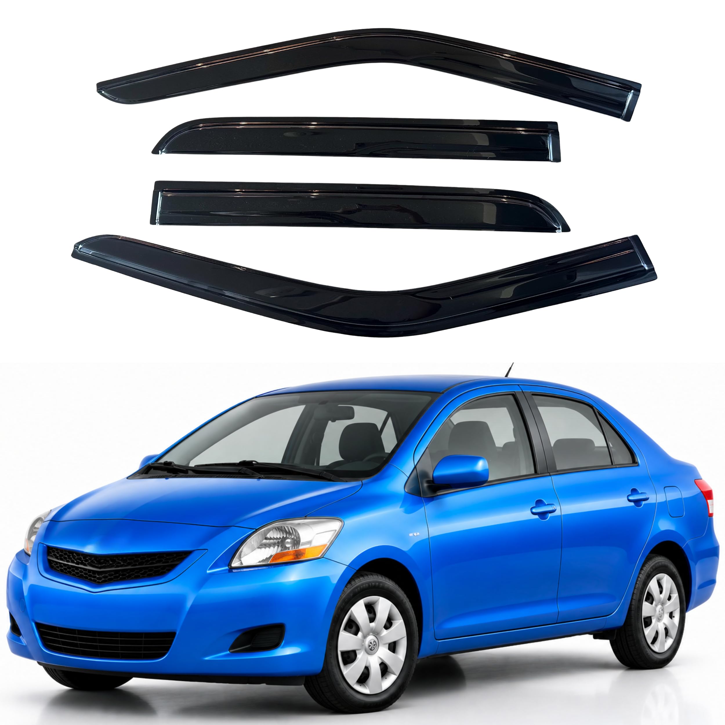 IG Window Visors Fit for 2007-2013 Toyota Yaris Sedan, Out-Channel Rain Guards Vent Wind Deflectors 4PC, Car Accessories for 07-13 Yaris Sedan (Excludes Hatchback)