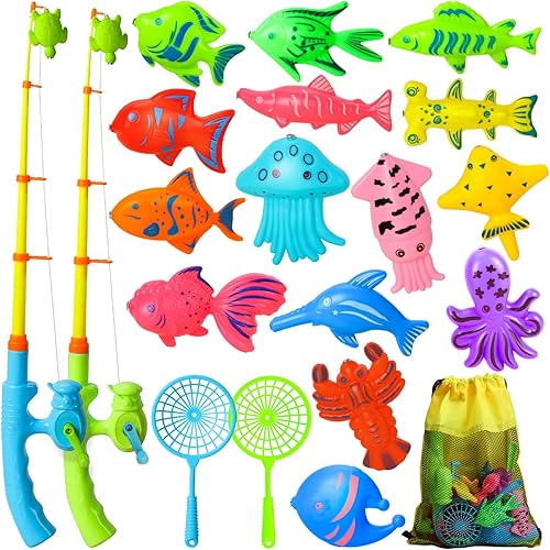 TOY Life Juego de pesca magnético para niños de 3 a 5 años con 2 cañas de pesca para niños de 3 años de edad, juguetes de pesca magnéticos para