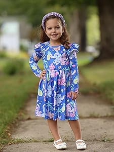Disney Frozen Elsa Stitch Princess Minnie Mouse Toddler Girl Dresses 2 Pack Ruffle Long Sleeve Dress Set (3 Months - 6 Years)