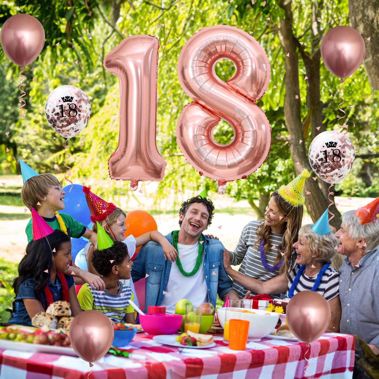 Dekoracje na 18 urodziny dla dziewczynek, balony na 18 urodziny z folią 102 cm cyfra 18 balonów różowe złoto urodziny nadruk balony konfetti metaliczne lateksowe balony zestaw na 18 dekoracji