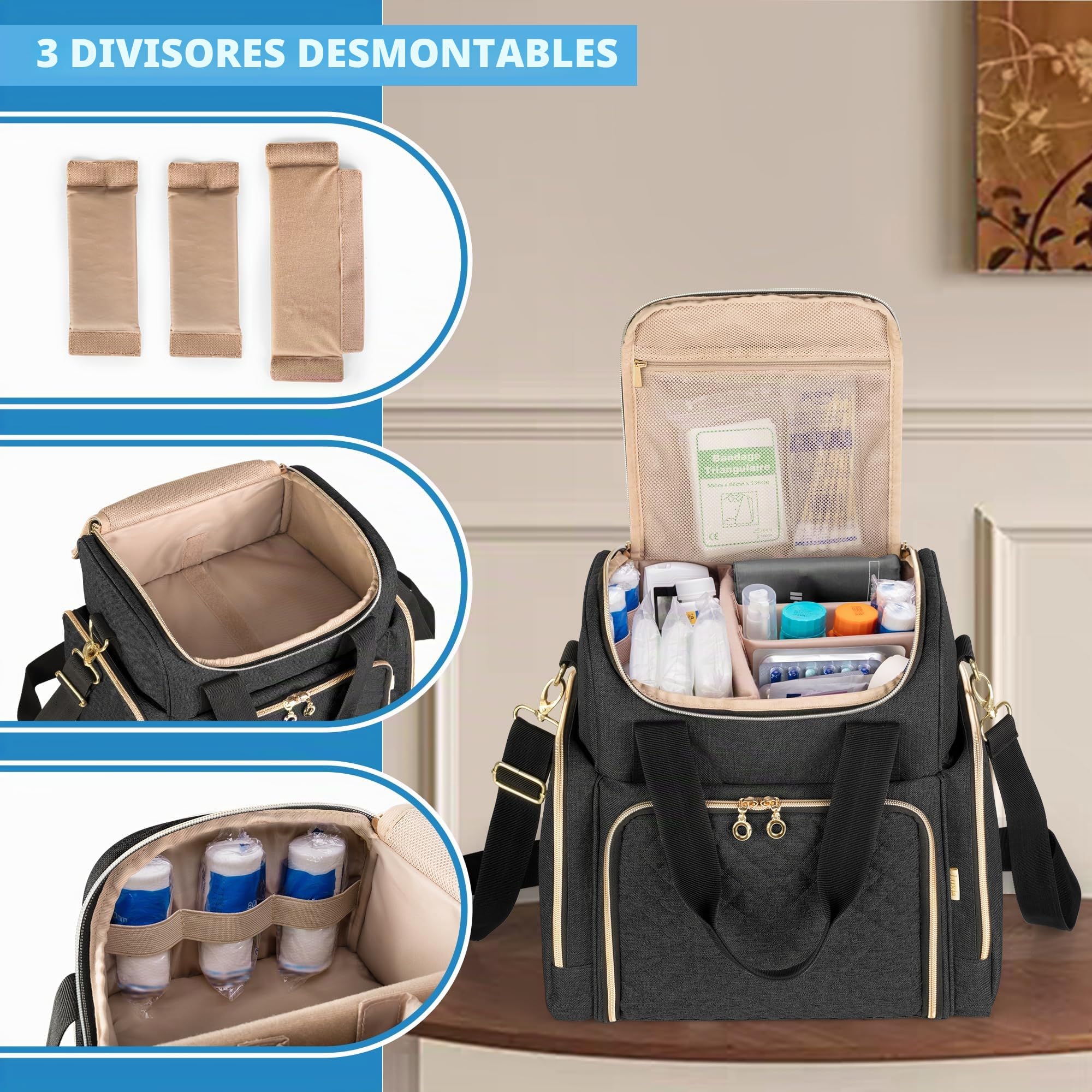 Luxja Grande Bolsa de Medicina con 2 Estuches Extraíbles, Negro