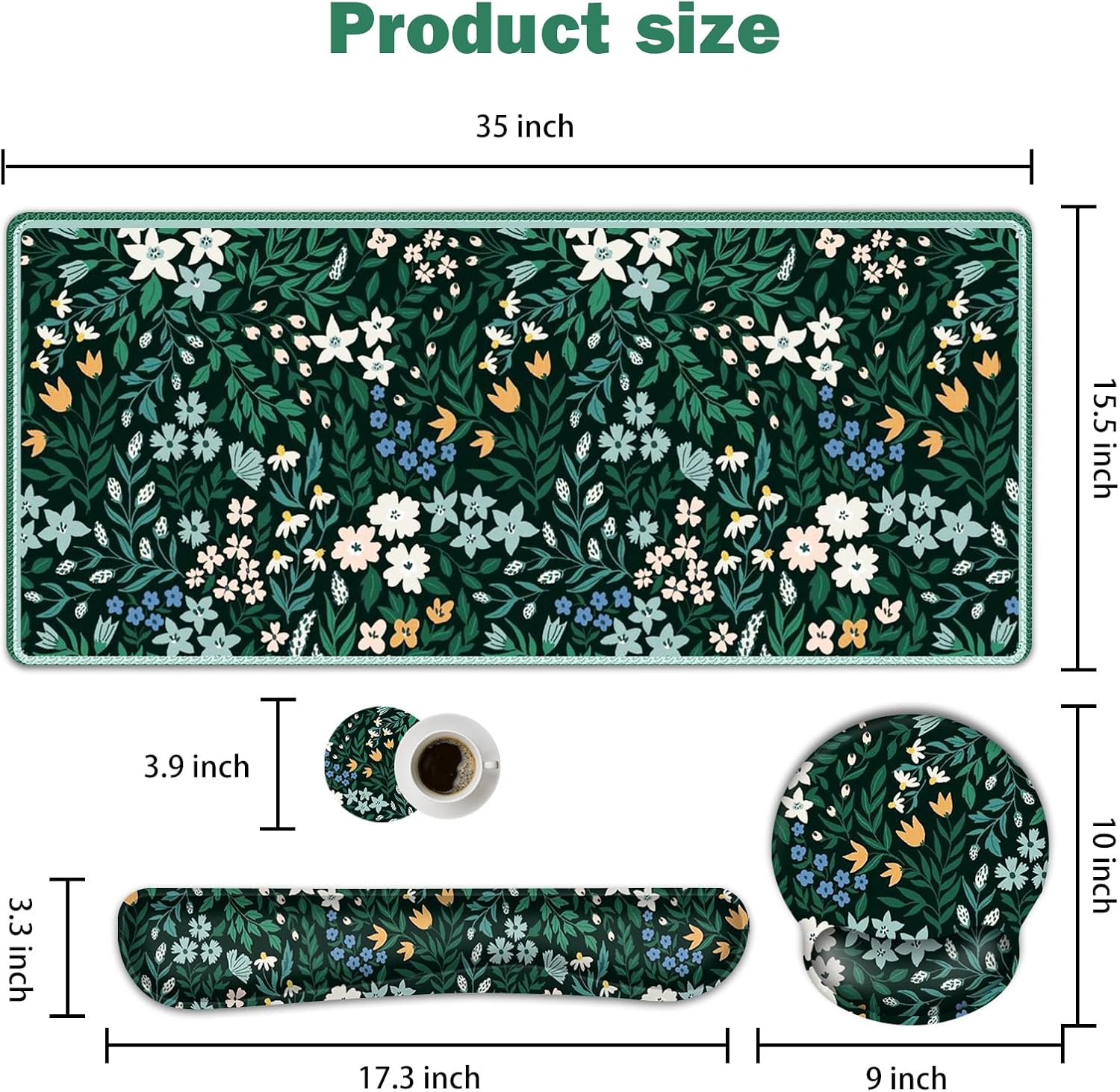ARTSO XXL Large Gaming Mouse Pad with Wrist Rest, Ergonomic Mouse Pad, Keyboard Wrist Rest, Home Office Desk Accessories, Green Flower Plants