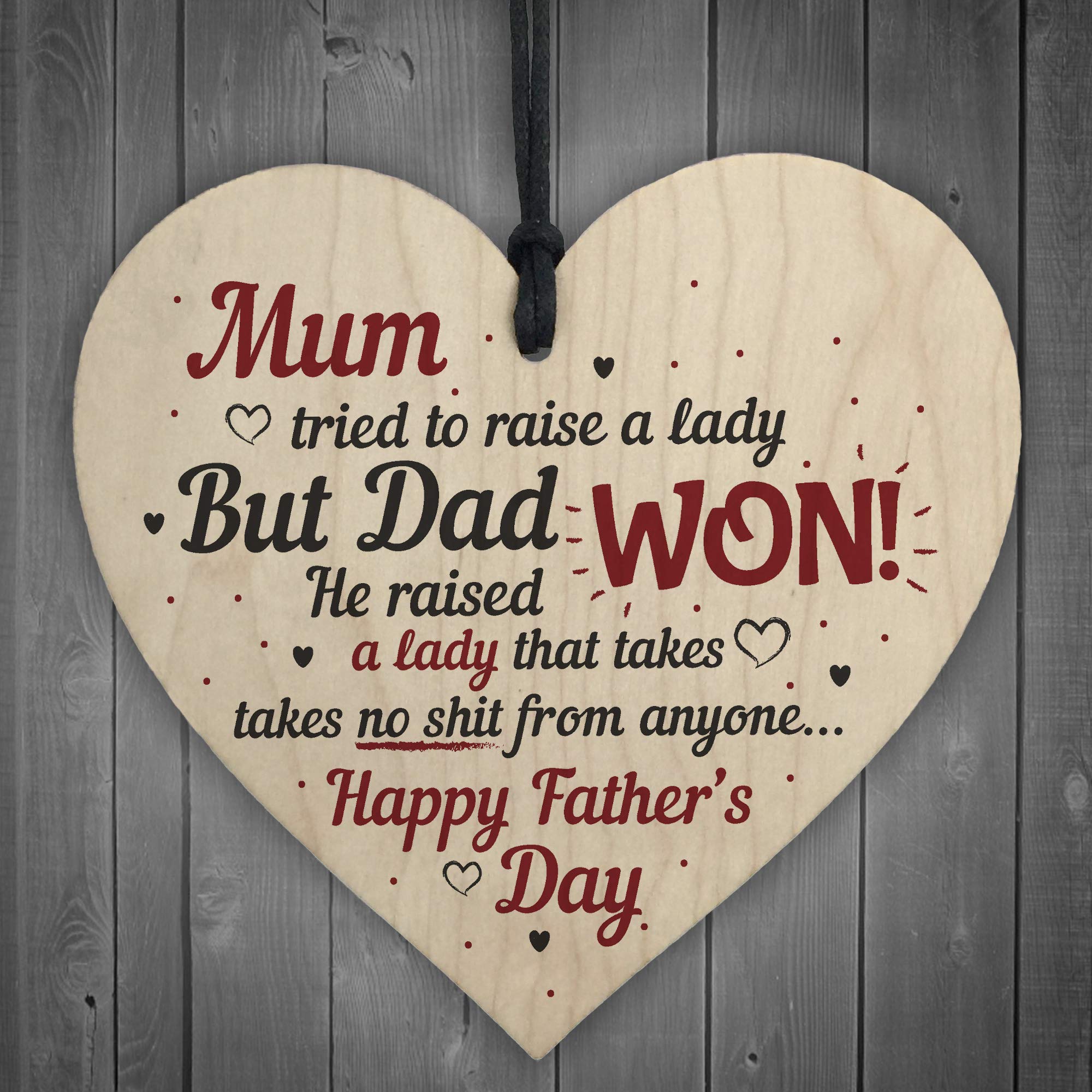 Red Ocean DAD Daddy Hanging Wooden Heart FATHERS DAY Gift For Him Gift From Daughter Thank You