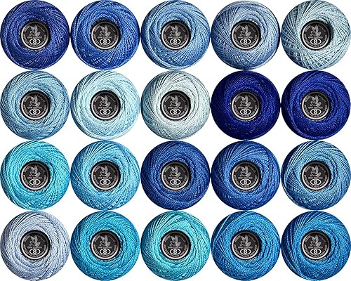 Azul real degradado suave 20 coloresHilo de ganchillo clásico, paquete de 20