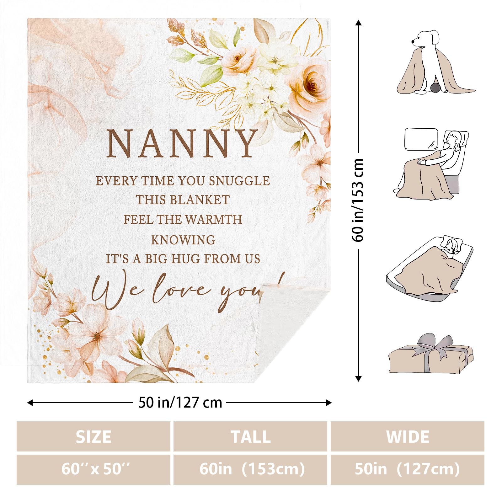 Nanny Gifts for Grandma, Gifts for Nanny, Nanny Blanket 60" x 50", Nanny Birthday Gifts, Nanny Gifts for Mother's Day, Nanny Gifts, Gifts for Nanny from Grandkids, Nanny Gifts for Christmas