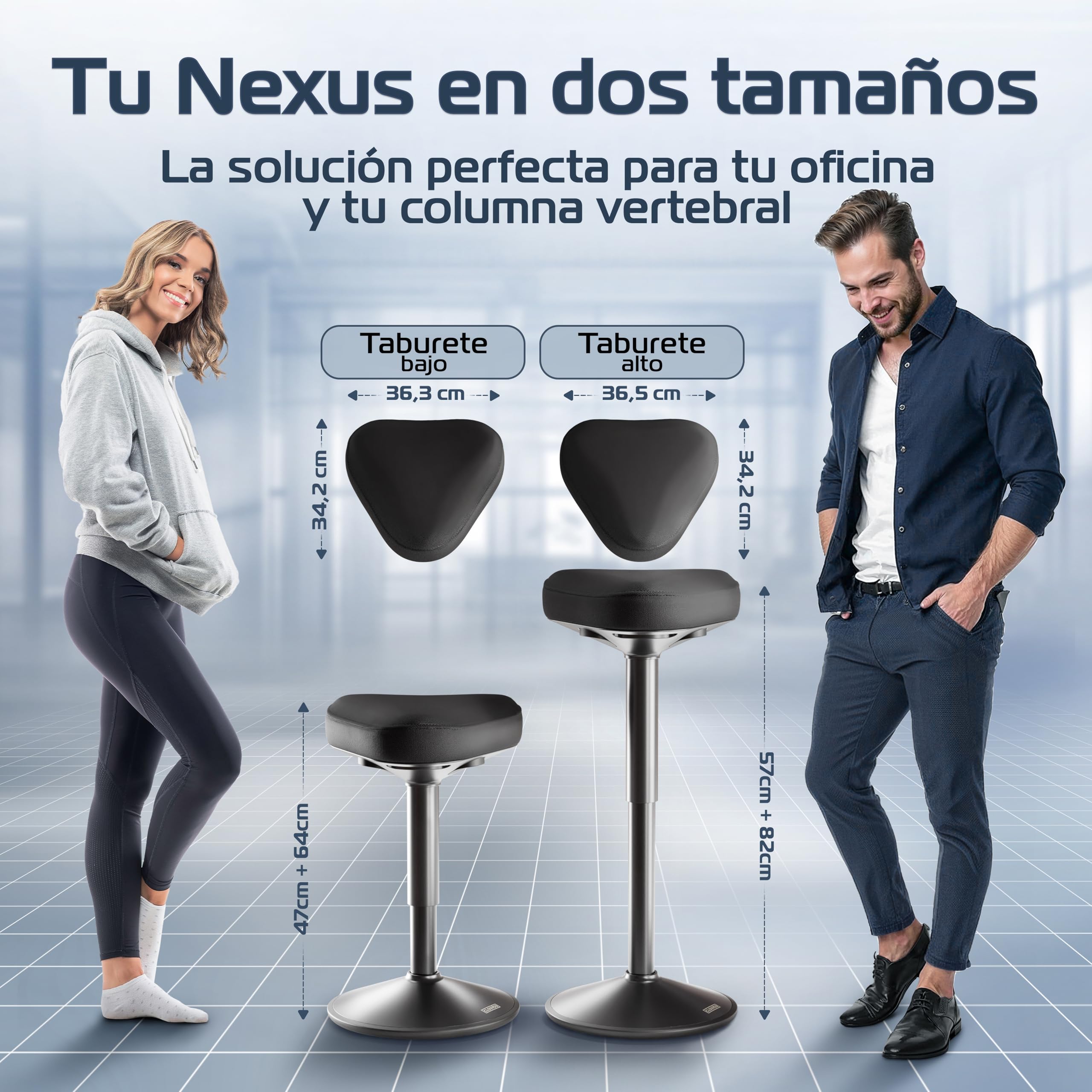 CLOUVOU Nexus Taburete ergonómico de Oficina [Original] Taburete Regulable | Regulable en altura 47cm a 64cm - Taburete diseño como Taburete Taller - Taburete Alto o Taburete Acolchado, Ajustable Altura