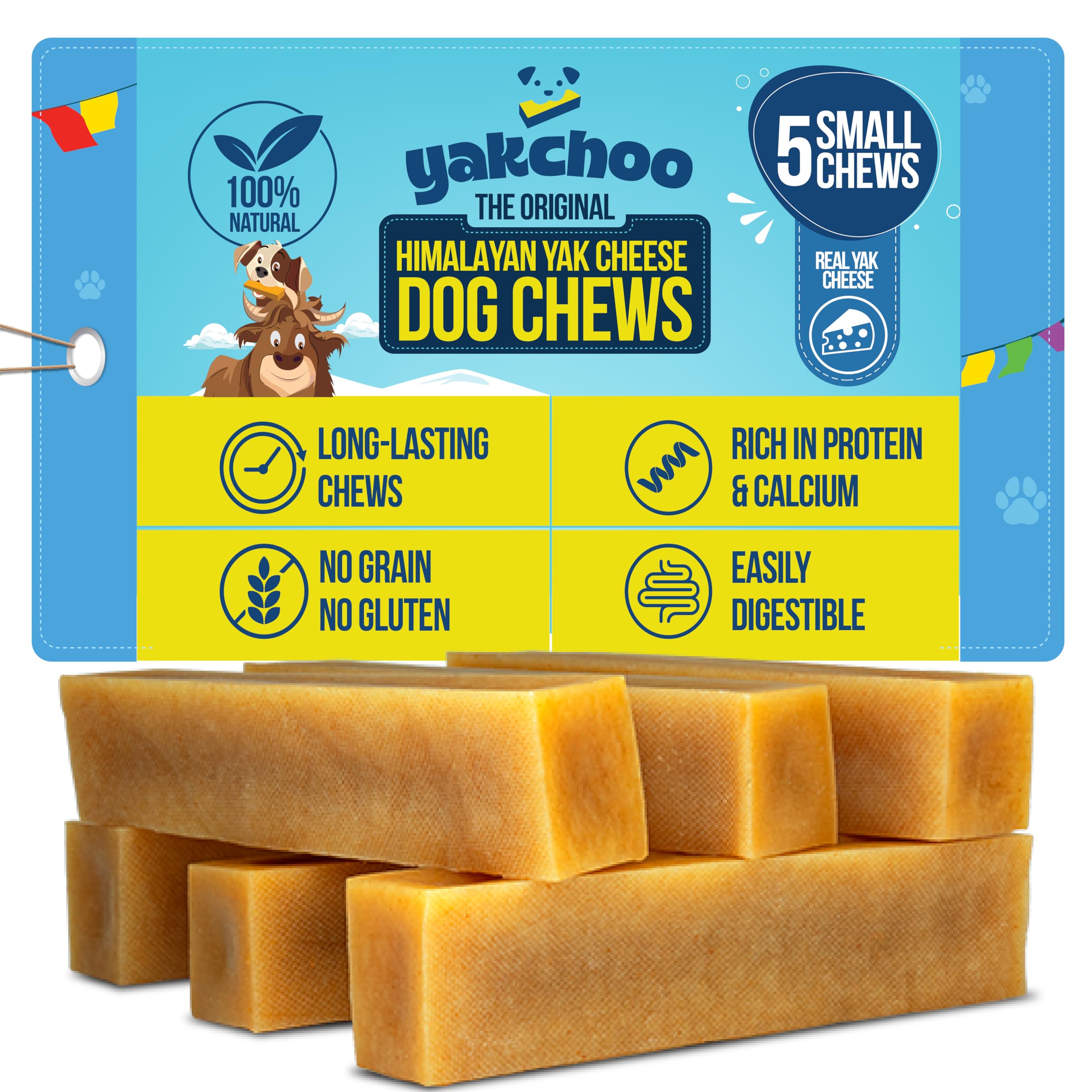 Yakchoo Premium Himalayan Yak Chews for Dogs 150g (Small - 5 Chews), 30 g (Pack of 5)