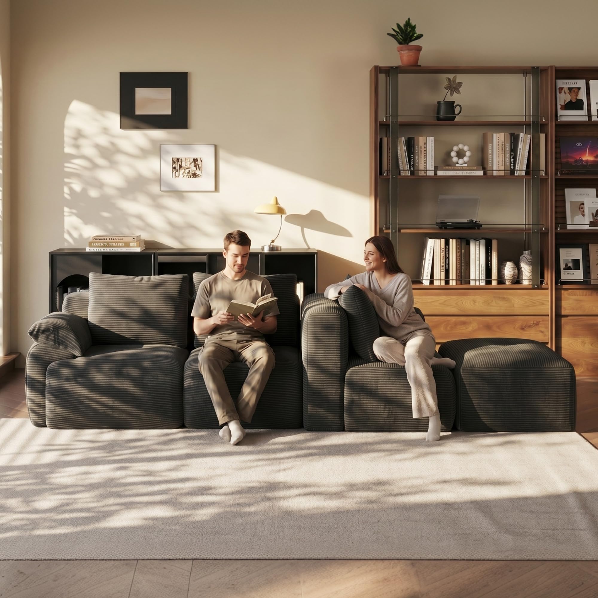 Sofá Seccional Modular con Cojines, Sofá de esquina Convertible | Sofá Deshuesado Comprimido con asiento profundo. Espuma de memoria de forma|Panaaa|264x161x71cm|Gris|No requiere ensamblaje