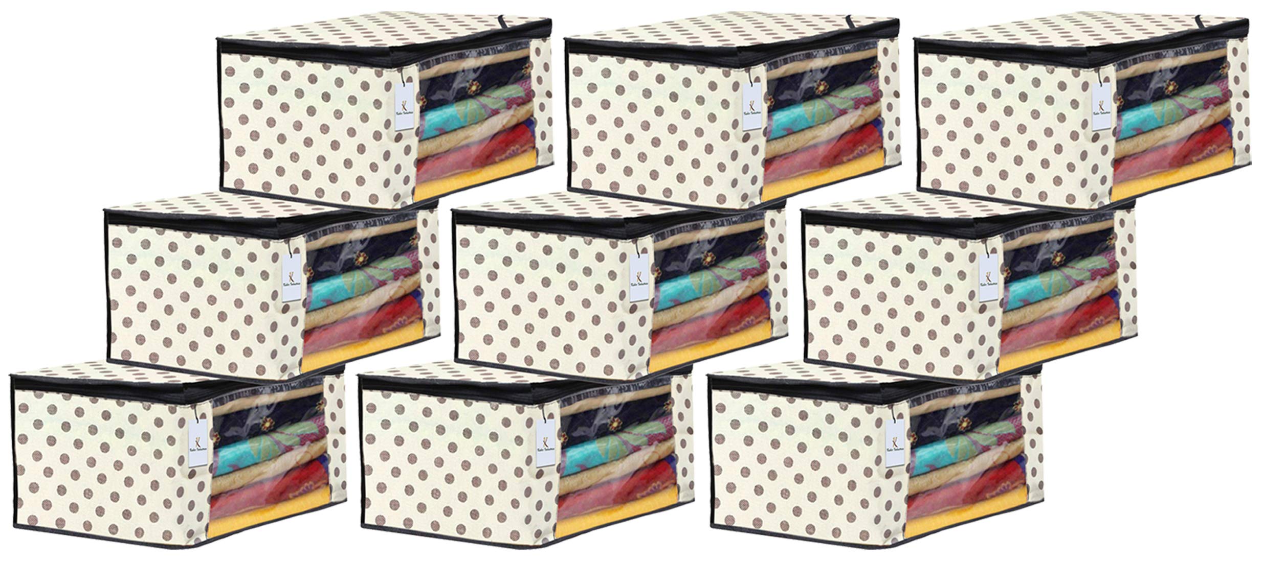 Kuber Industries Polka Dot Design 9 Piece Non Woven Fabric Saree Cover Set with Transparent Window, Extra Large, Ivory-CTKTC31926 (B082DD7LYM) Amazon Price History, Amazon Price Tracker