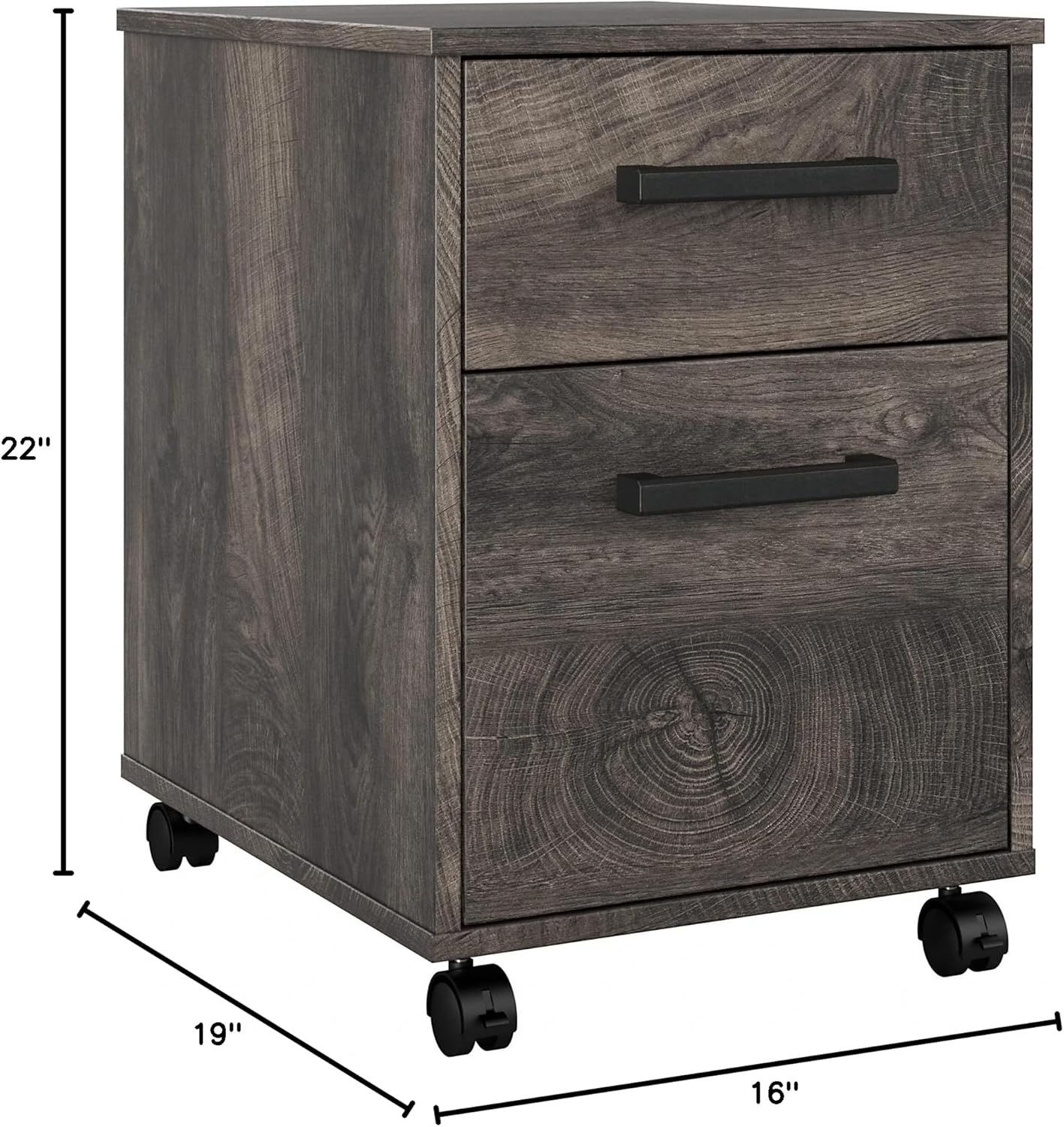 Dimensional drawing of Bush Furniture City Park 2 Drawer Mobile File Cabinet.