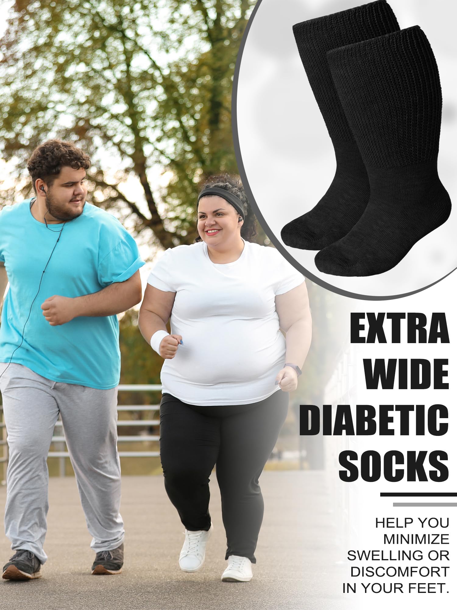 4 pares de calcetines extra anchos para estiramiento bariátrico hinchado de hasta 30 pulgadas, calcetines sin ataduras, calcetines para edema, linfedema, neuropatía, calcetines de ajuste