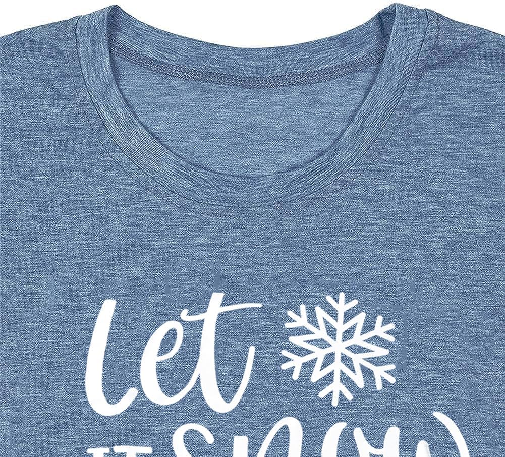 Christmas Shirts for Women Let It Snow Shirt Xmas Holiday Tshirt Cute Snowflake Print Tees Tops - Image 4