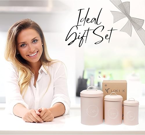 Miniatura 8 de LOKI K Juego de recipientes para encimera de cocina, juego de recipientes para café, té y azúcar, almacenamiento hermético de alimentos, recipientes