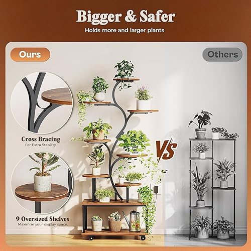 Miniatura 5 de PRAISUN Soporte para plantas de 63.6 pulgadas con luces de cultivo, estante de plantas de interior de 9 niveles con soporte para flores más grande,
