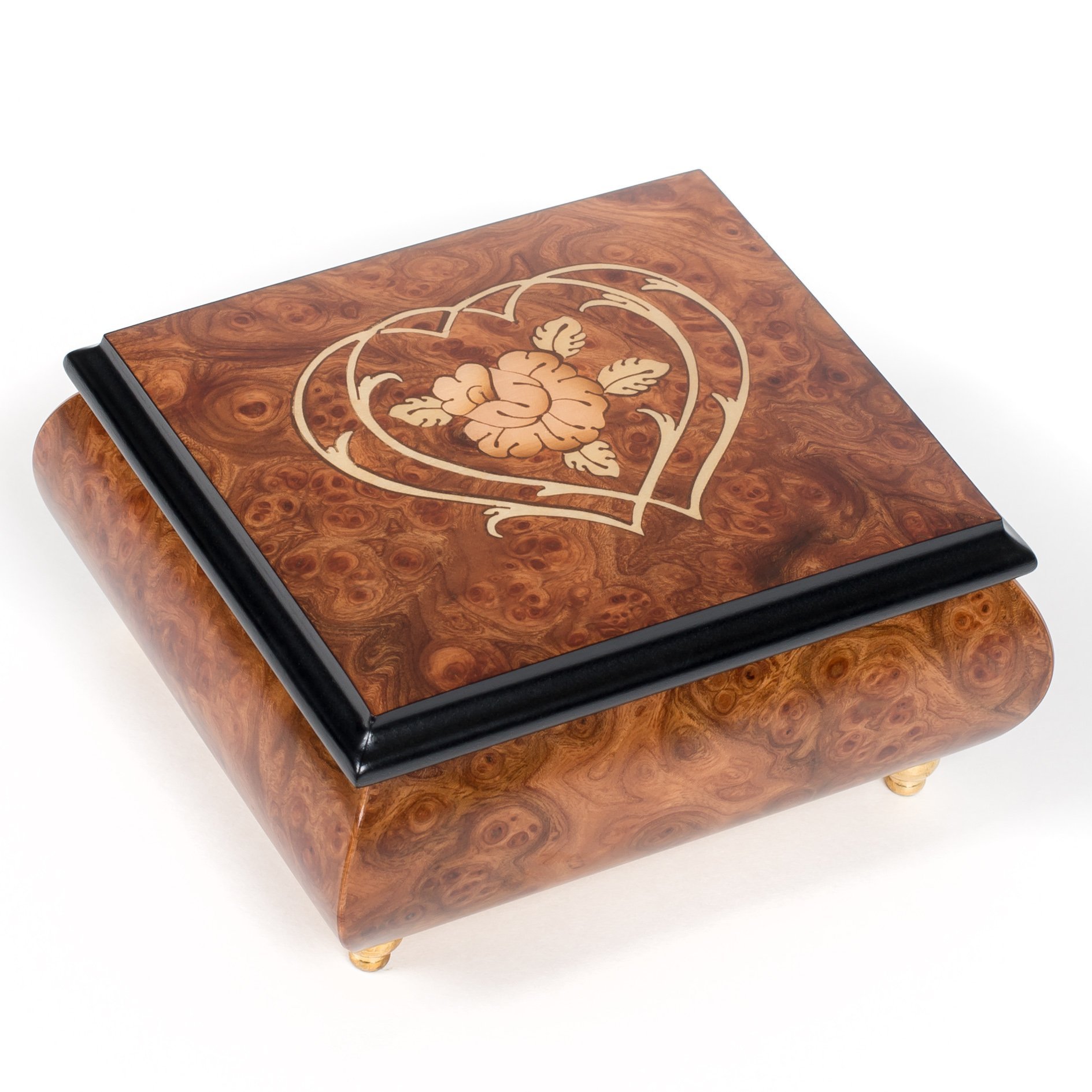 Double Hearts Italian Hand Crafted Inlaid Wood Jewelry Music Box Plays