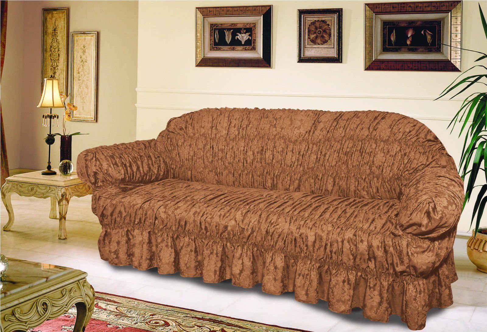NTT Large Jacquard Sofa Covers for 1, 2 & 3 seater sofa/Arm Chair Alternate to Sofa Throw (Brown, 3 Seater)