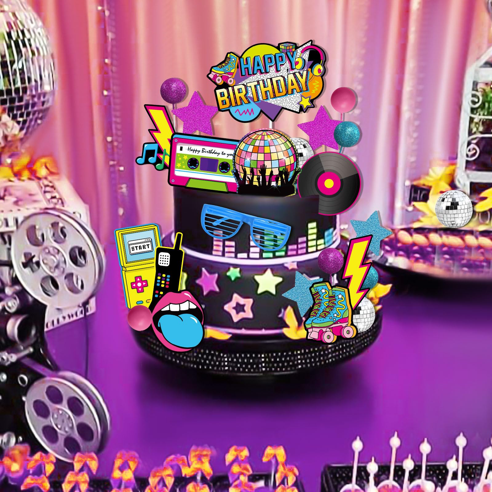 Lot De 36 Décorations De Gâteau Disco - Cupcake Toppers Danse Années 70 - Fête Thème Musique - Boule Disco