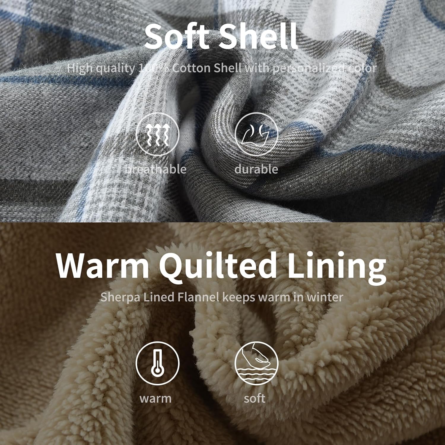 Men's Cotton Plaid Shirts Jacket Fleece Lined Flannel Shirts Sherpa Button Down Jackets with Hood for Men - Image 6