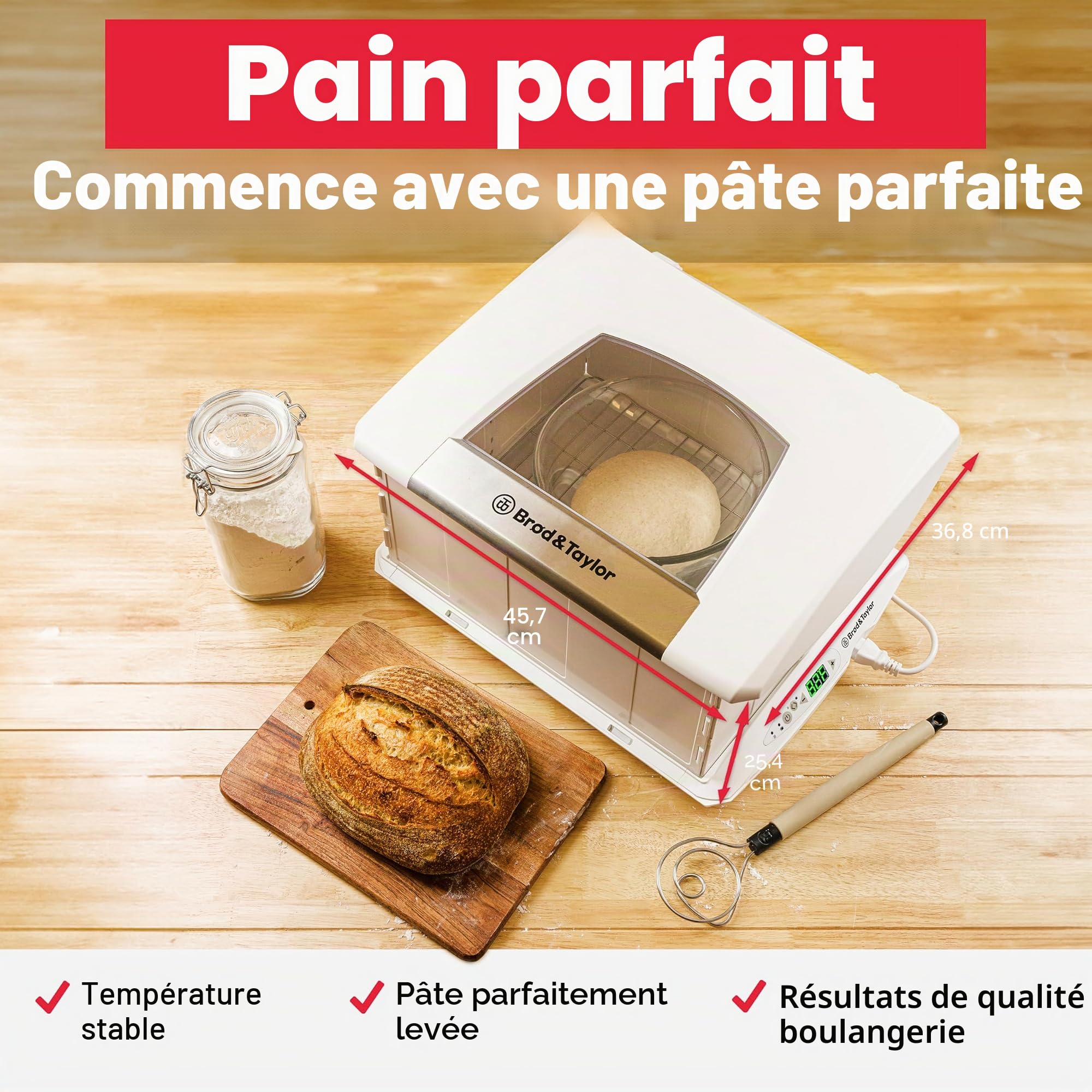 Brod & Taylor Chambre de pousse pliable avec étagère intégrée pour fermentation du pain et levain, contrôle précis de la température, pour boulangerie maison