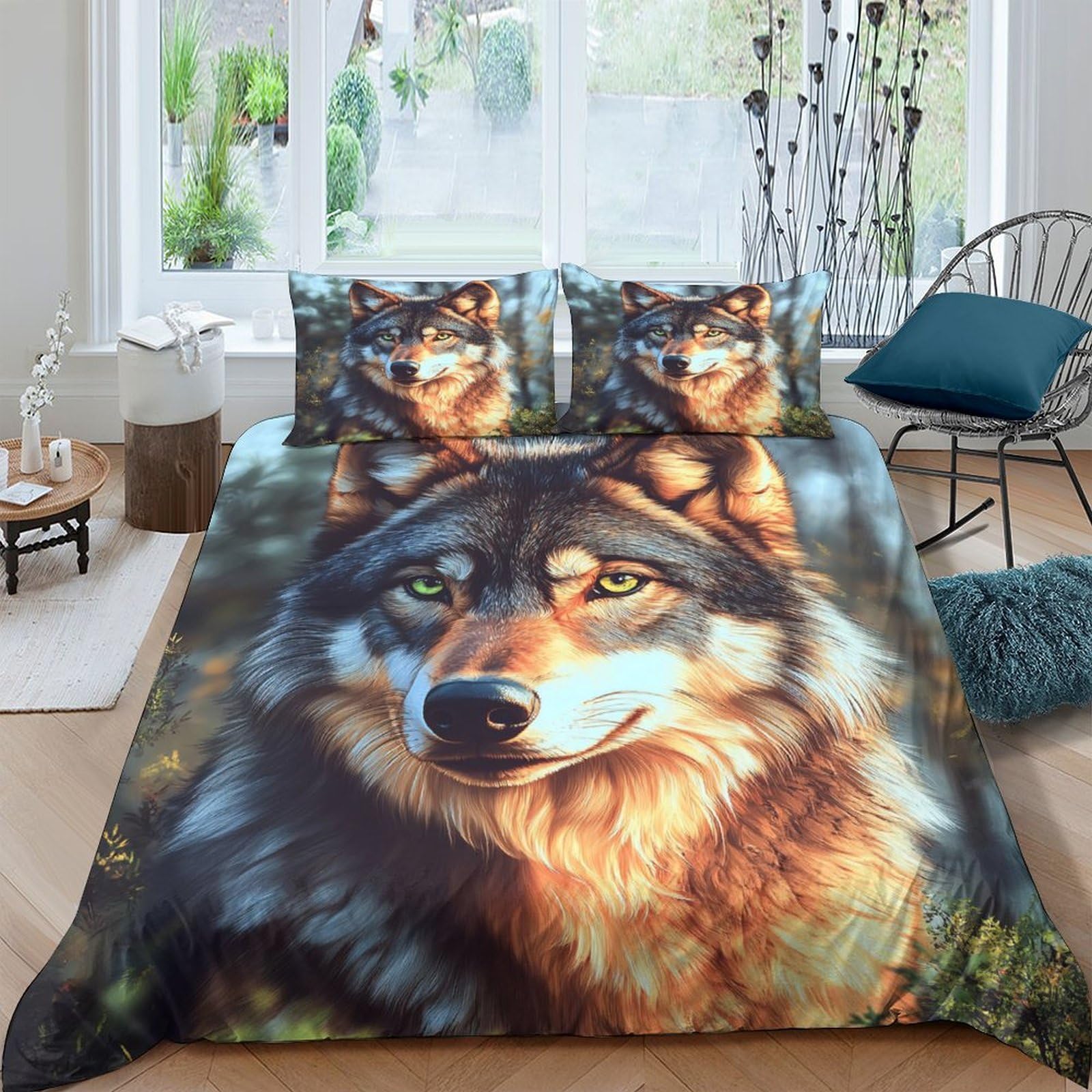 Ctjqhvkz Style-6 3D Printed Wolf Forest Fitted Sheet Microfiber Soft Anti-Slip Bed Sheet Bedroom Guest Room Decor Easy Care Single（135X200cm）