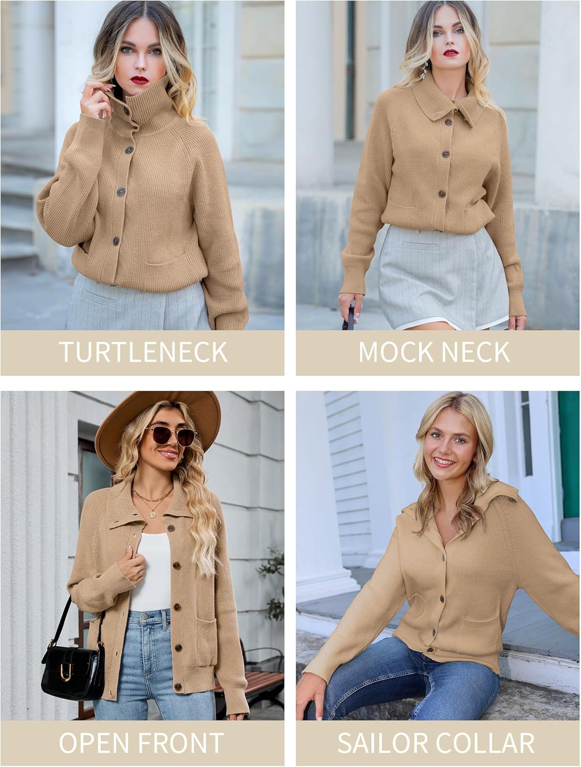 ZAFUL Women's Fall Chunky Cardigan Sweaters Trendy 2025 Mock Neck Button Down Long Sleeve Casual Knit Coat Winter Clothes - Image 2