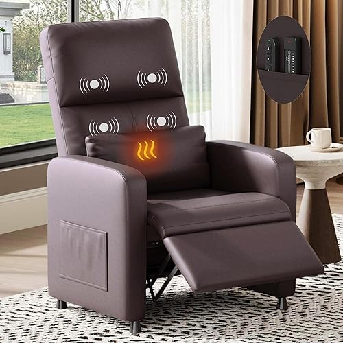 GarveeHome Power Recliner Chair - Heat and Massage, Adjustable Electric Recliner Ergonomic PU Leather Single Sofa, Tall Back, Padded Seat, Home Theater Seating for Living Room