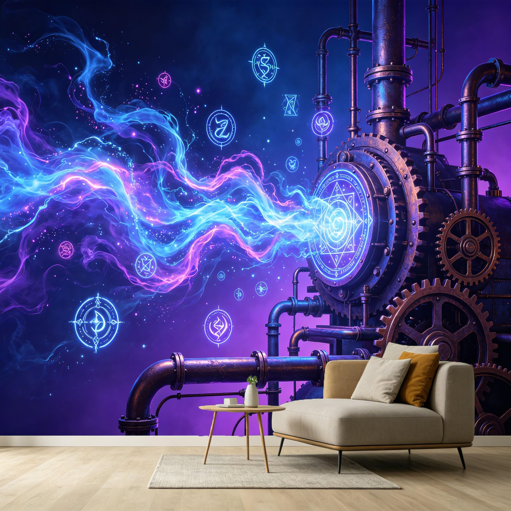 Custom Size Wall Murals Industrial Steampunk Neon Energy Gear Mechanism SelfAdhesive Wall Fabric Removable Large Wallpaper for Photo Living Room Art Mural Decor