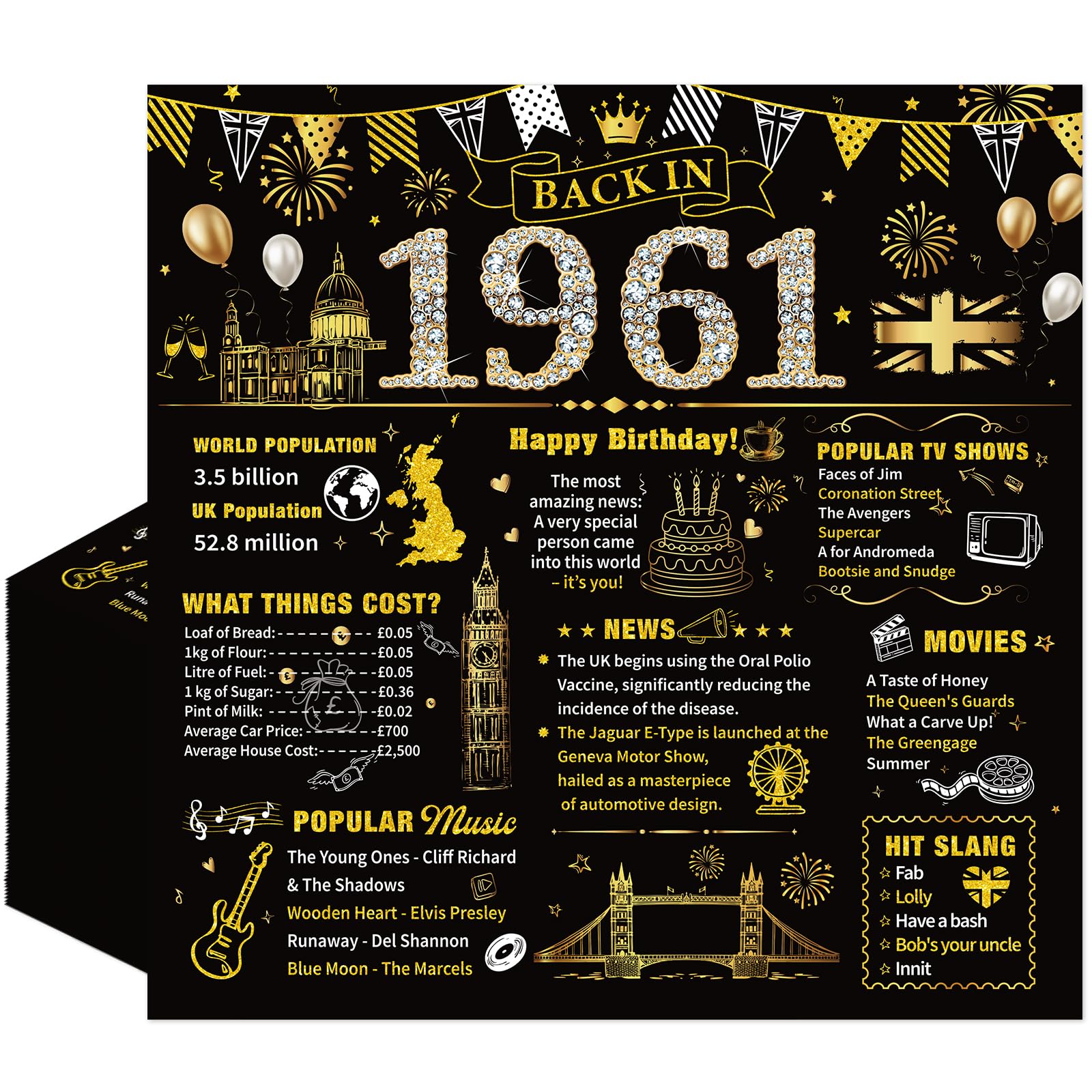 Eiapadeor 65th Birthday Paper Napkins - 20 Pcs 65th Birthday Cocktail Paper Napkins Black Gold Back in 1961 Disposable Tableware for Men Women 65 Year Old Party Decorations 6.3 x 6.3 inch Folded