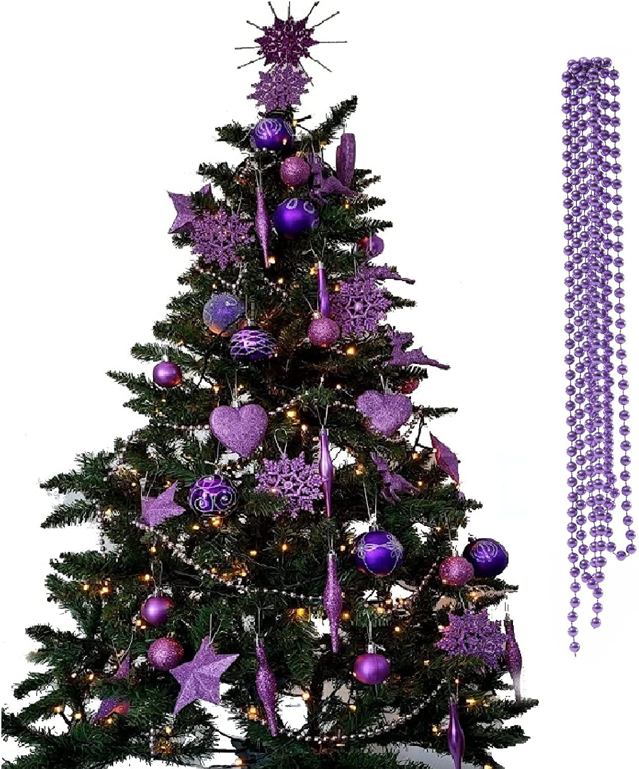 UKDeals direct® LILAC Collection CHRISTMAS DROPLET BAUBLES TREE DECORATIONS GLITTER MATT ICICLES (3mtr Garland Bead)