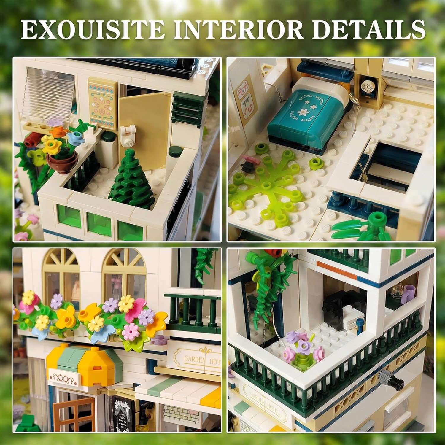Micro Mini Bricks City Flowers Garden Hotel House Building Blocks Set for Adults, European Apartment Sets with Light for Modular House Collectors, Ideal Gifts for Home Decor (998 Pieces)