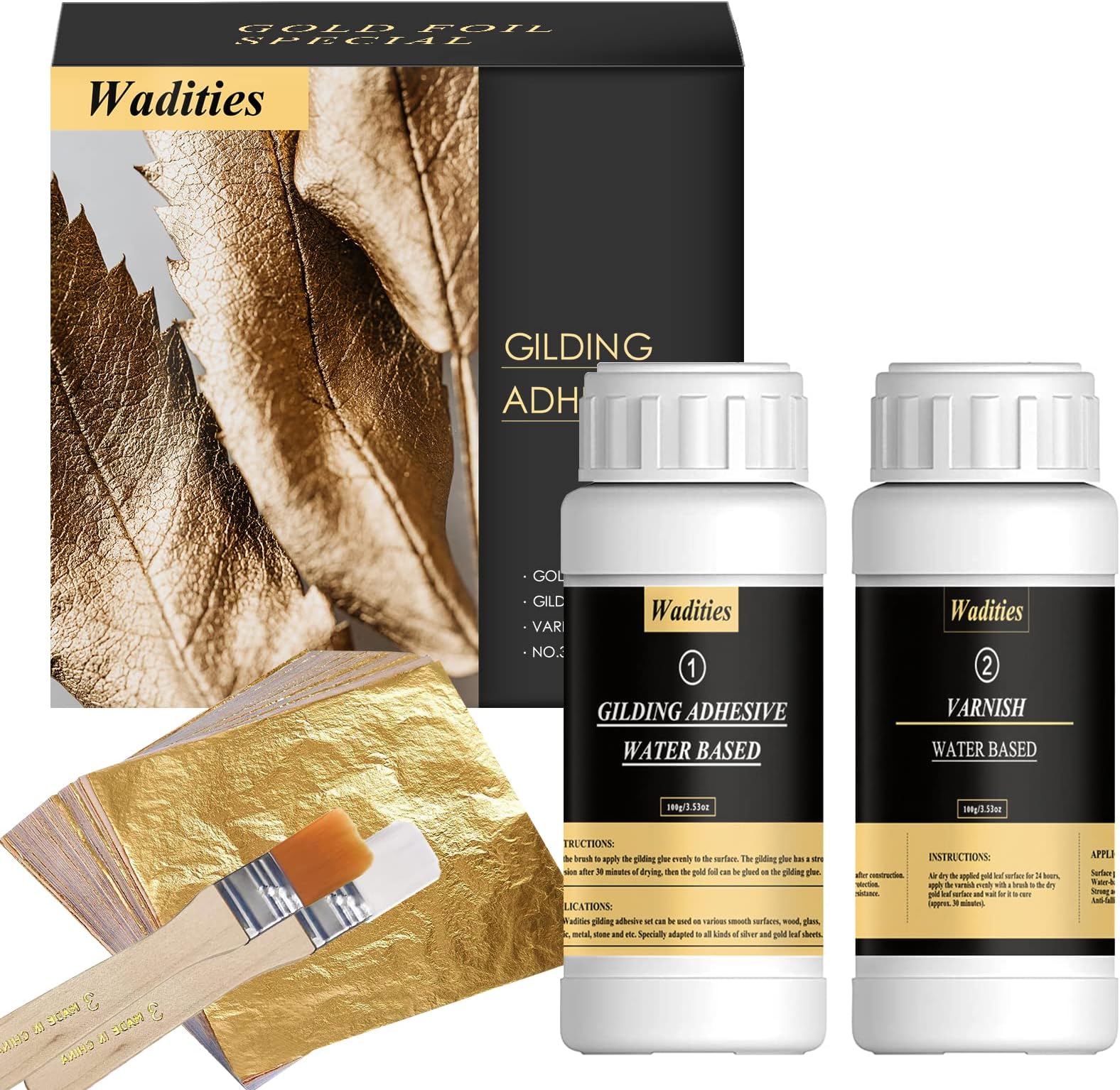 Wadities Gold Leaf Gilding Adhesive Set, 100ml Water Based Metal Leaf