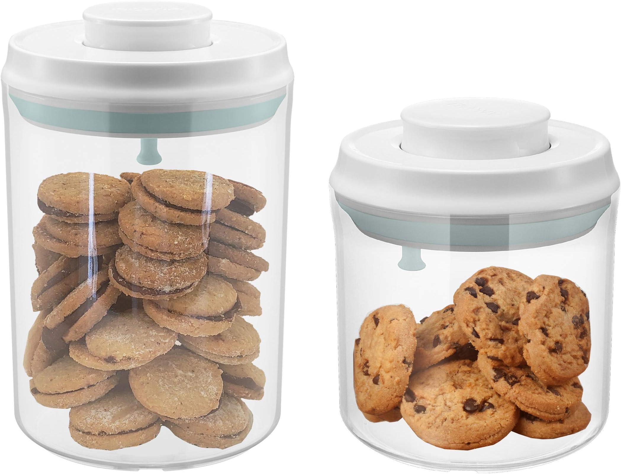 Airtight Cookie Jar, Kitchen Storage Container with POP-UP Lids, Plastic canister, Sugar and flour containers, set of 2 (50oz+24oz)