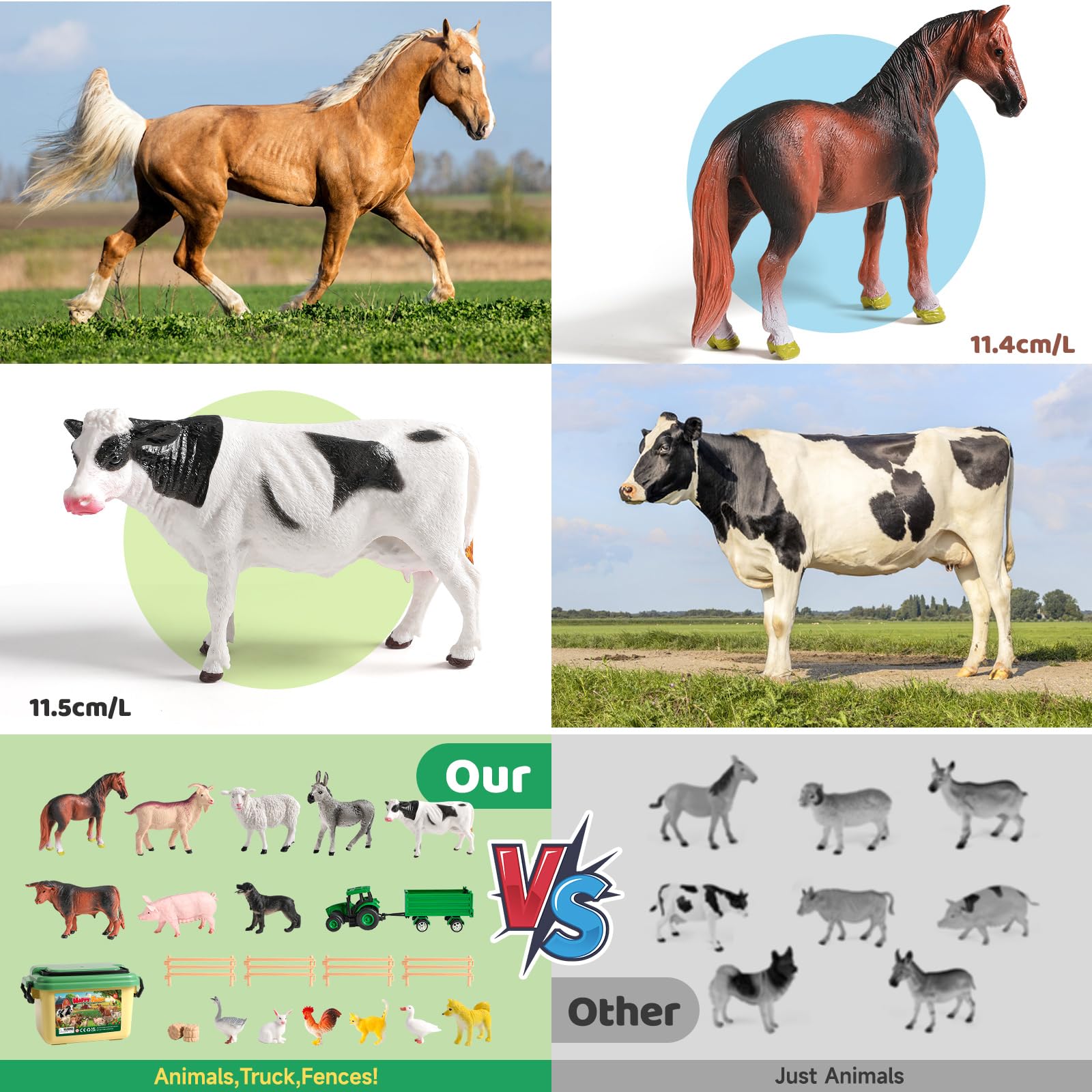 KNASON Animaux de la Ferme Jouet,23 Pièces Ensemble de Jouet Ferme avec des Figurine Animaux Réalistes,Tracteur et Assemblez la Clôture,éducatifs Jeu de Fermes pour Enfants de 3 à 5 Ans