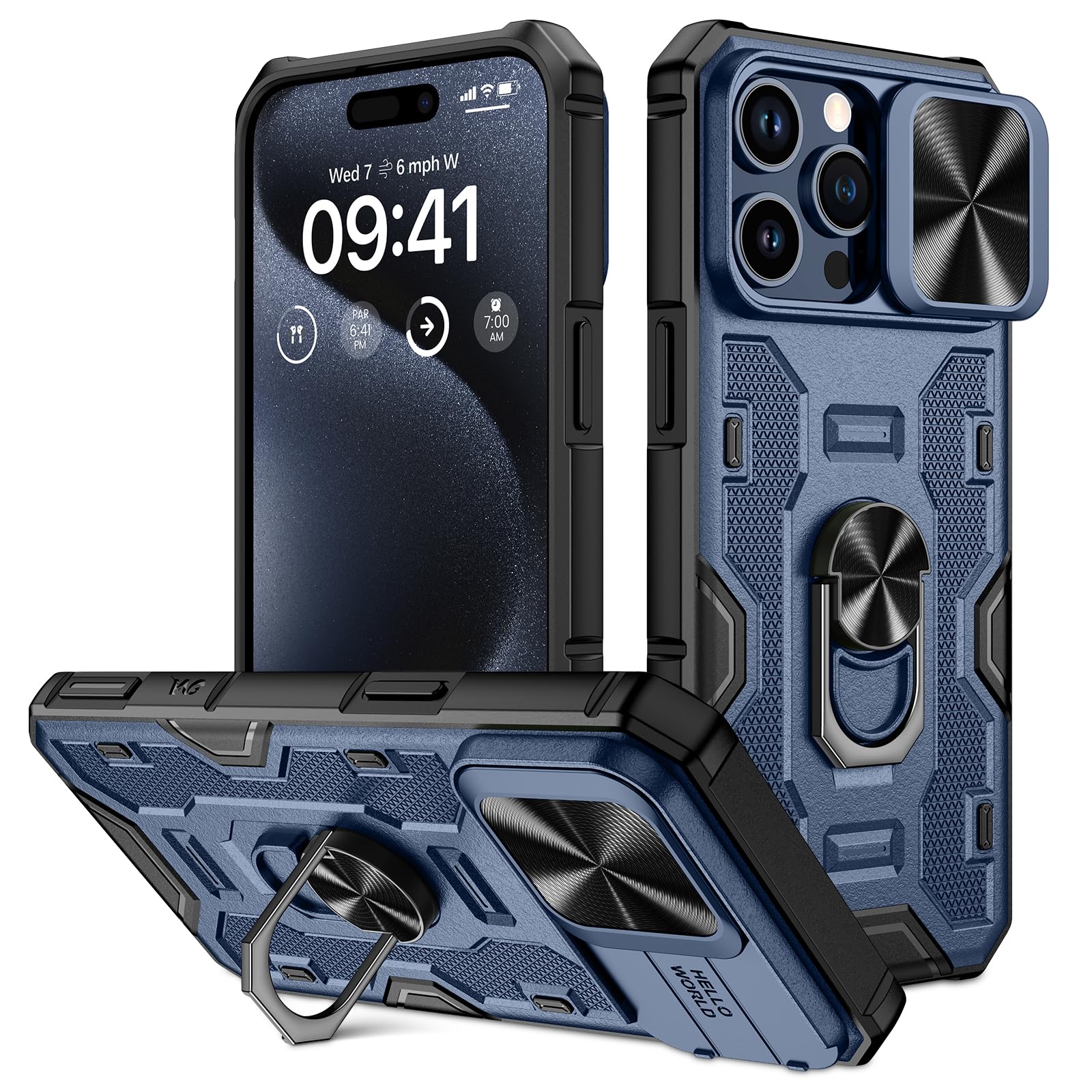 Doeshine Coque IPhone 15 – Noir – Protection Antichoc Avec Béquille Rotative 360° Et Cache-Objectif Coulissant