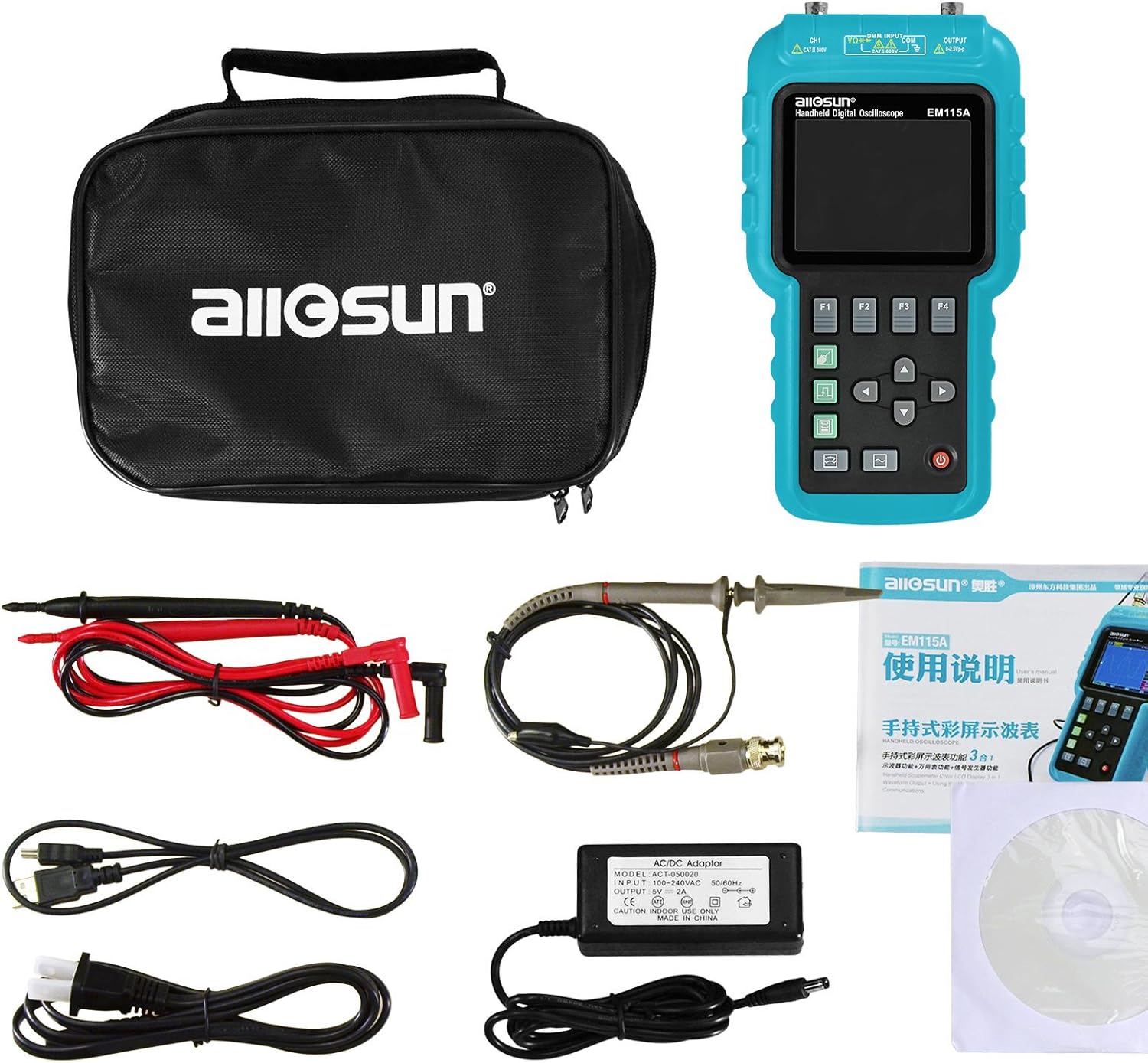 ALLOSUN 3 In1 Digital Oscilloscope Handheld With Usb Multifunction Digital Scope Multimeter Meter 50Mhz EM115A : Industrial & Scientific