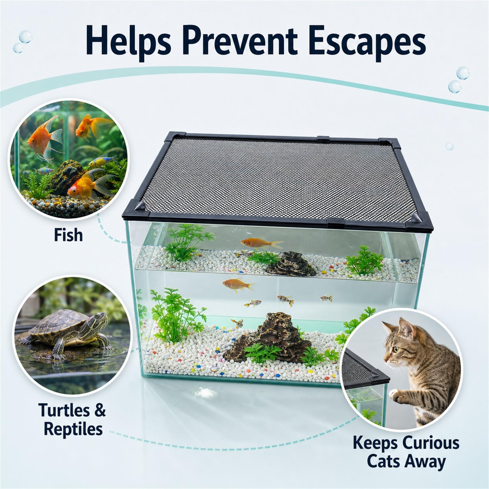 Tapas De Acuario,Red Magnética Anti-Salto para Acuario,Cubierta De Pantalla para Acuario,con Ventana pequeña de alimentación,Buena Ventilación,para Oficina Vestíbulo Tienda de Mascotas
